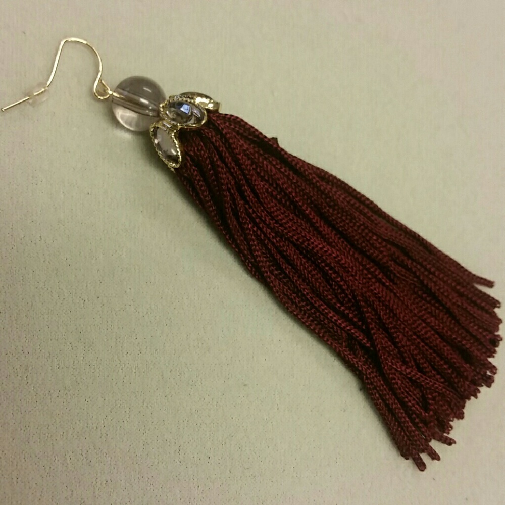 Burgundy Tassels Earrings - Picture 5 of 6